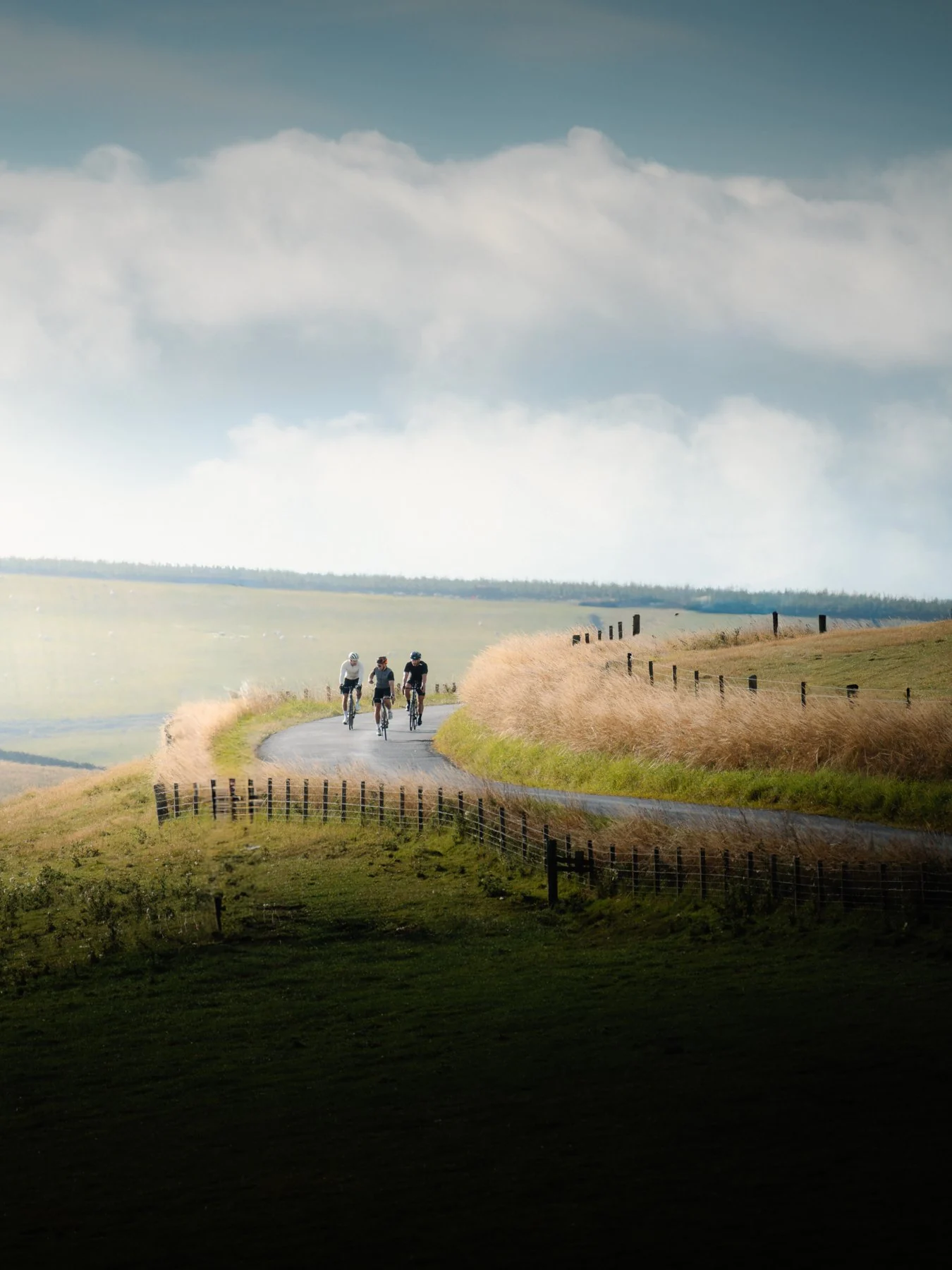 People walking along a coastal path above the sea